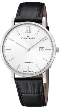 Candino Swiss Herrenuhr Analog aus Leder Schwarz C4724/1 | Quarzwerk, Kalender, Widerstandsfähiges Saphirglas