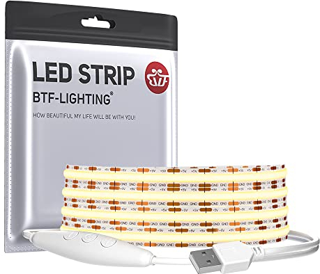 BTF-LIGHTING FCOB COB LED-Streifenleuchten USB-betrieben 2m 640LEDs Dimmbar Naturweiß 90+ Höhe CRI 5V7W Flexibel Hohe Dichte Für TV Hintergrundbeleuchtung PC Schlafzimmer Küche Home DIY Dekoration