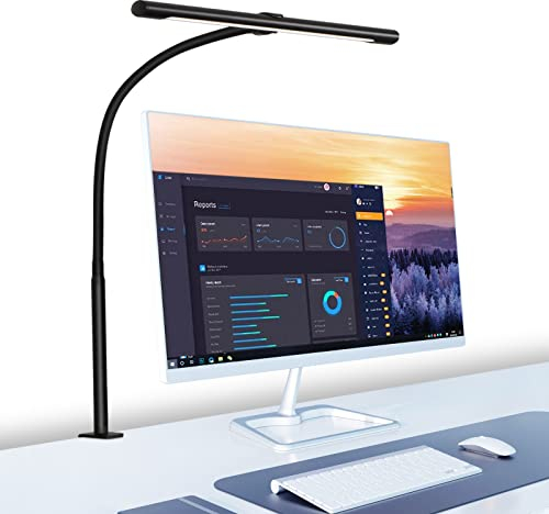 EYOCEAN Lámpara de escritorio LED con protección para los ojos, lámpara con abrazadera con cuello de cisne ajustable con brazo oscilante