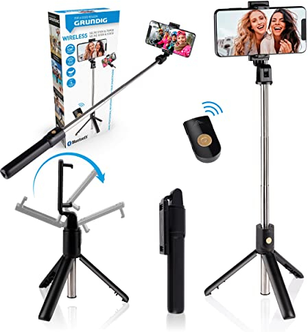Grundig Selfie Stick und Stativ für Handy - Bluetooth - mit Fernbedienung - 120° drehbar