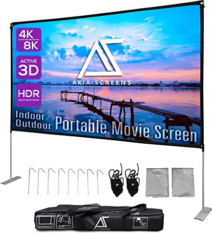 Akia Screens 125 inch Portable Projector Screen with Stand and Bag 16:9 8K 4K Ultra HD 3D Foldable Front Rear Projection Screen for Indoor Outdoor Movie Video Home Theater Backyard Cinema Travel