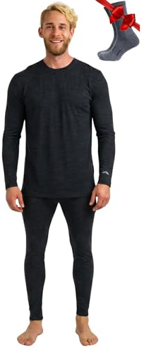 Merino.tech 100% Merino Unterwäsche Herren Set Shirt & Hose + Wandersocken | Atmungsaktive Light, Midweight, Heavy Funktionsunterwäsche, Skiunterwäsche, Thermounterwäsche Set, Wandern, Ski, Outdoor