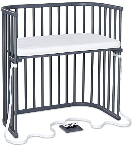 babybay Boxspring Beistellbett aus massivem Buchenholz / kompakt & verwandelbar / Kinderbett Höhe stufenlos verstellbar / mitwachsendes Babybett (schiefergrau lackiert) / inkl. Matratze