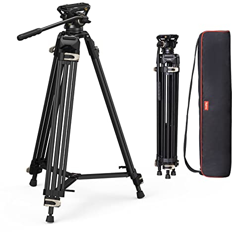SMALLRIG Videostativ, 73-Zoll (186 cm) Heavy Duty Tripod Hochleistungs Stativ mit 360-Grad-Fluidkopf und Schnellwechselplatte für DSLR, Camcorder, Kameras, Belastbarkeit 8 kg - 3751B