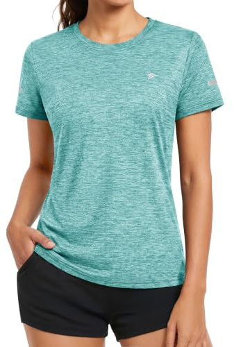 KEFITEVD Sportshirt Damen Kurzarm Atmungsaktiv Melange Sport Funktionsshirt | Weiches Stretch Material, Regular Fit, Perfekt Für Aerobic, Klettern, Trekking, Angeln, Yoga, Laufen, Wandern