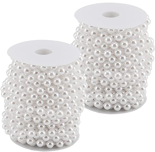 ZEONHEI 20m x 10mm Perlenband Perlenketten, Angelschnur Perlengirlande Perlenschnur Perlenkette Dekokette für DIY, Girlande Weihnachten, Weihnachtskette, Deko, Weiß 