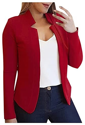 Blazer Femme Business Slim Fit Veste de Costume Élégant Manches Longues Femmes Couleur Unie Courte Un Bouton Cardigan Bureau Affaires OL Veste de Tailleur de Soiree Automne avec Poche (Rouge, S)