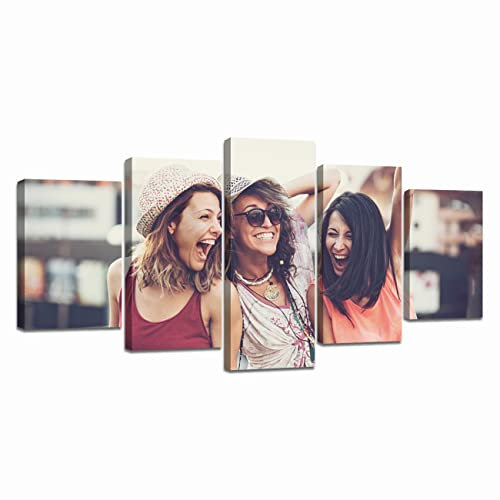 LZIMU Personalisierte Leinwandbilder für die Wand, 5-teilig, individuelle Leinwanddrucke mit Ihren Fotos, für Wohnkultur, einzigartige Geschenke(Rahmen(200x100cm))