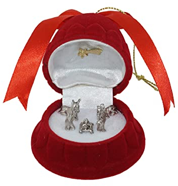 lazzaro italy Mini-Krippe in Form eines samtigen Glocke und einer versilberten Krippe. Original Sammler-Miniaturkrippe Heilige Familie, Ochse und Esel. Geschenkidee Christmas. Cm 6,5 x 6