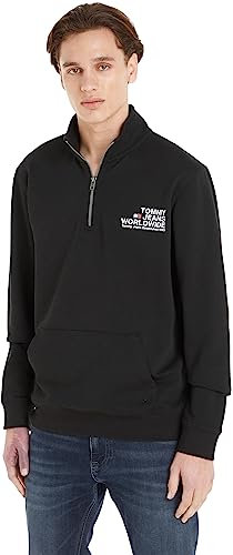 Tommy Jeans Felpa con Cerniera Uomo Regular Entry Graphic Mezza Zip, Nero (Black), L