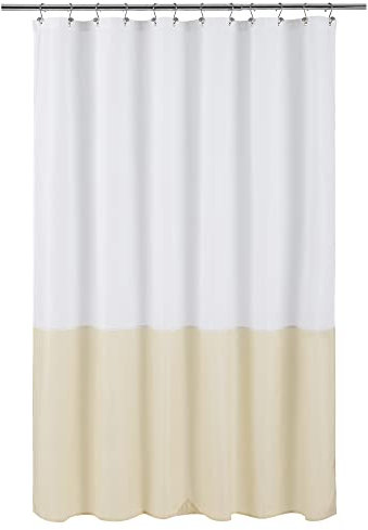 ALYVIA SPRING Wasserdichter Stoff-Duschvorhang, weicher und Leichter Stoff-Duschvorhang, 3 Magnete unten, Hotelqualität und maschinenwaschbar, Standardgröße 183 x 183 cm, Weiß und Creme