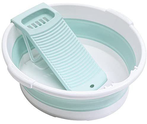 Lavabo plegable para lavar a mano, bañera antideslizante con tabla de lavado integrada para lavar a mano, lavandería y hogar (verde)