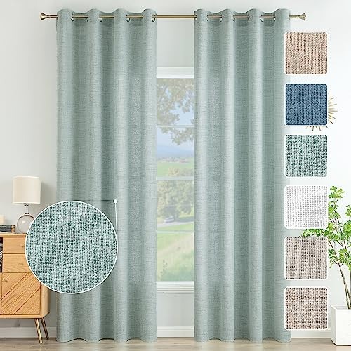 MIULEE Wohnzimmer Vorhänge Gardinen Leinen Ösenvorhang Leinenoptik Vorhang Boho Gardine mit Ösen Semi-transparent Leinenvorhang Curtains 2er Set HxB 245x140 cm,Mintgrün