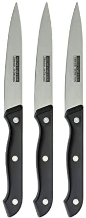 PARENCE - Set di 3 coltelli da tavola con lama in acciaio inox. Set di coltelli per la tavola tipo coltello da bistecca. Lunghezza di 22,5 cm
