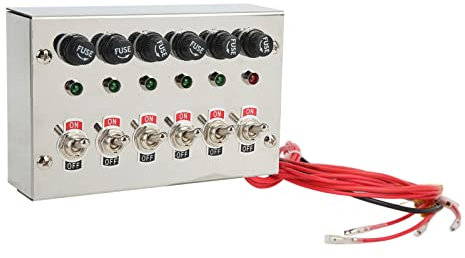6 Gang Pannello Interruttori a Bilanciere, DC 12V 24V 15a Pannello Interruttori a Levetta con Fusibili Indicatori LED Acciaio Inossidabile Lucidato per Yacht RV Barca Camion Marine