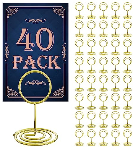 GPYG 40PCS Table Number Holders, Place Cards Holder, Mini Food Labels Menu Holder, Photo Holders, Idea For Centerpieces, Wedding, Birthday, Party Decoration (Gold) (kt-009)