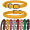 BUDKAS Collar de perro de cuero enrollado para perros pequeños, medianos y grandes, duradero, ajustable, suave cuerda redonda para mascotas (ajuste de cuello de 17 a 21 pulgadas, amarillo)