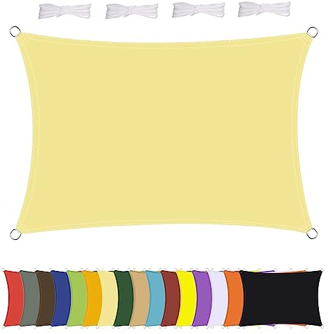 MENGH Sonnensegel Wasserdicht Rechteck, wetterbeständig, Premium Polyester, Viele Längen und Breiten Zur Auswahl inkl Befestigungsseile, Rechteckig 4x5m Beige