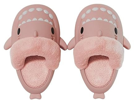 Dihope Pantoufle de Requin Adulte Enfant Hiver,Chaussures Requin Peluche Chaud Pantoufles Forrure d'intérieur Maison Shark Cloud Claquettes Slippers Antidérapante Confortable(44-45,C-rose)