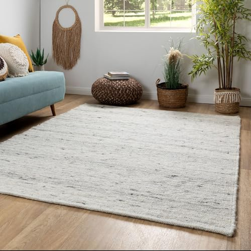 Steffensmeier Handweb Teppich Kos | Wolle (Schurwolle), Grau, handgewebt, Größe: 240x290 cm Wohnzimmer und Schlafzimmer