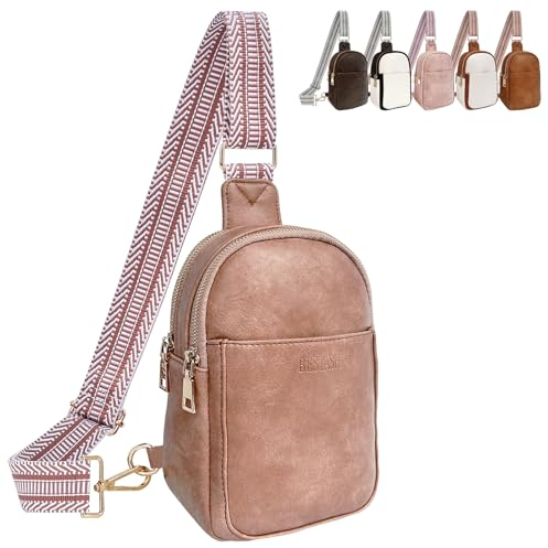 Bestash Sling Bag Damen,Leder Umhängetasche Damen Crossbody Bag Damen Breiter Gurt,Schultertasche Stylisch Bauchtasche für Outdoorsport,Reisen,Einkaufen(Hellbraun)