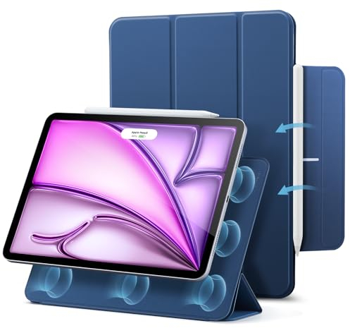 ESR Hülle für iPad Air 13 Zoll M2 (2024) und iPad Pro 12.9 (2022/2021/2020), Magnetbefestigung, dünne dreifach Faltbare Standhülle, unterstützt Pencil Pro/USB-C, Rebound-Serie, Blau