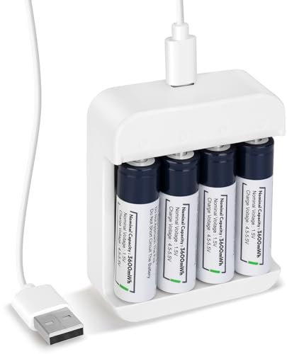 Rechargeable Lithium Batteries AA 4-Pack with Charger, 3600mWh High Capacity 1.5V AA Batteries for Blink Camera