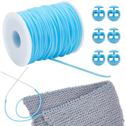 NBEADS 55 Yards/50m Gummischnüre zum Nähen, 2mm Maschenhaltekordeln Maschenhalter Mit 6 Stück 0.55cm Loch Kordelstopper Zum Halten von Maschen Armbändern Halsketten Perlen, Deep-Sky-Blau