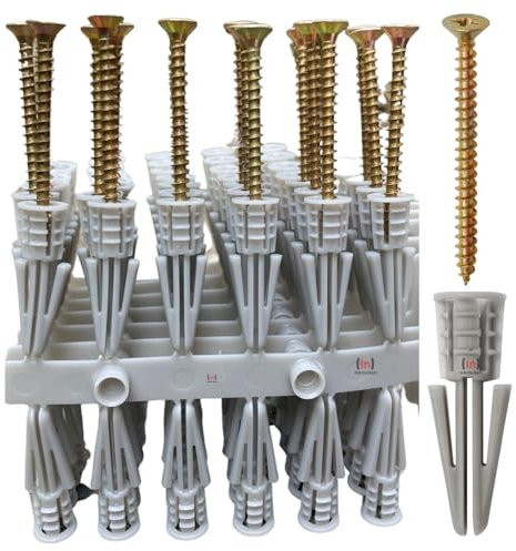 Inbrackets Plasterboard Plugs & Screws Kit - Anti-Rotation Grip for Easy Installation – Cavity Wall Raw Plug (24)