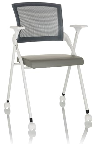 hjh OFFICE Silla de Visita Plegable Priority II W PU Silla de Conferencia, Capacidad de Carga máx. 150kg con Ruedas, Respaldo de Rejilla, Gris