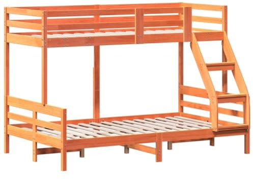 vidaXL Etagenbett, Hochbett mit Leitplanken, Stockbett für Schlafzimmer, Bett Holzbett Einzelbett, Wachsbraun 80x200/120x200cm Massivholz Kiefer