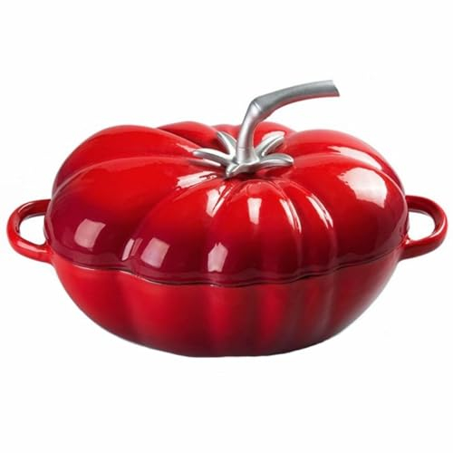 Mswborml Groß Tomate Gusseisen Topf Emailliert 25cm, Traditioneller Gusseisentopf mit Deckel für Brot, Kochtopf Gusseisen Induktion Bräter mit Deckel, Kochtopf, Bratentopf, Schmortopf, Rot
