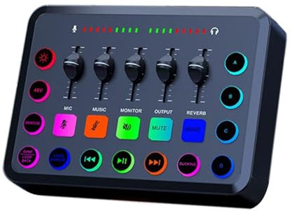Gaming-Audiomixer, RGB-PC-Mixer mit XLR-Mikrofonschnittstelle, 5-Kanal-Stummschalttaste, Audiomixer, DJ-Mixer für Gesangsaufnahmen, Schwarz
