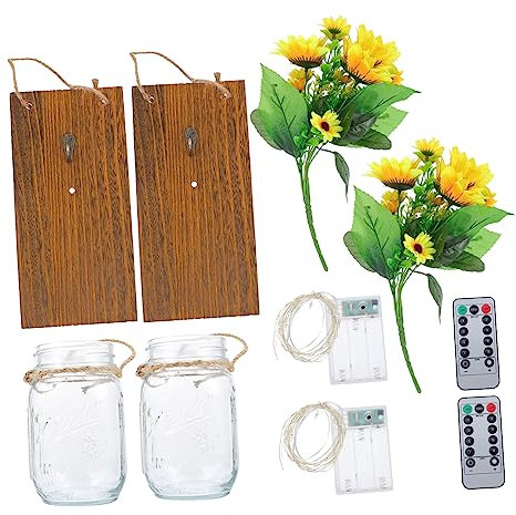 Housoutil 2 Sätze Einmachglas Lichter Wandleuchte Ferngesteuerte Einmachglaslichter Einmachglas Hängelampe Einmachglaslicht Mit Pflanze Hängeleuchten Für Wandkunst Seidenblumen