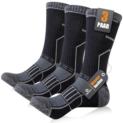 Circorld Wandersocken Herren & Damen, Atmungsaktiv Outdoor Socken Baumwolle Sportsocken, Anti Blasen & Geposltert Trekkingsocken Laufsocken Tennissocken Arbeitssocken, 3 Paar 47-50