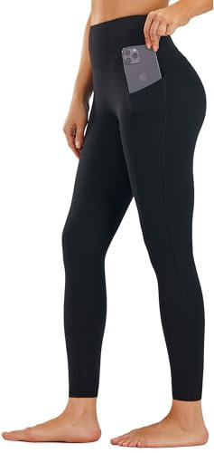 PERSIT Fitness-Leggings für Damen mit Taschen, 63,5 cm/71,1 cm, hohe Taille, butterweich, Yoga-Hose, Workout, Sport, Laufen, Activewear Leggings, Schwarz , M