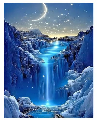 DCIDBEI DIY 5D Diamond Painting Landschaften und Natur 40x50cm Klebebild mit Steinchen Fluoreszierend Kreuzstich Malen nach Zahlen Erwachsene Landschaft Diamant Painting Bilder Mond Landschaft