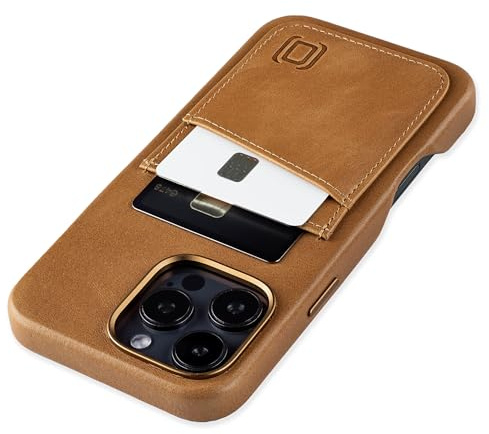 Dockem Echtes Leder Kartenetui V2 für iPhone 16 Pro Max mit Kameraausschnitt, Eingebauter Metallplatte, Angenähtem Portemonnaie mit 2 Kreditkartenfächern (Hellbraun, M2GL)