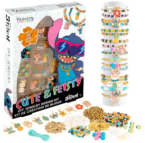 Fashion Angels Disney Stitch Cute & Feisty Jewelry Design Kit - Makes 10+ Charm Bracelets with 10 Enamel Charms, Themed Beads, an Assortment of Metallic and Wooden Beads! Ages 8 and Up