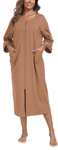 COLORFULLEAF 100% Baumwolle Morgenmantel Damen Leicht Lange Sauna Bademantel Langarm Kimono mit Taschen Frauen Nachtwäsche