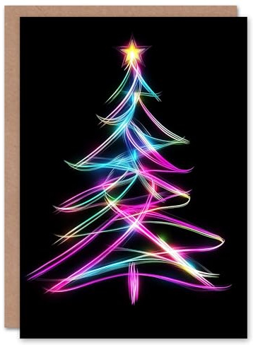 Artery8 Neon on Black Colourful Tree Light Painting Blank For Him Or Her Art Christmas Card