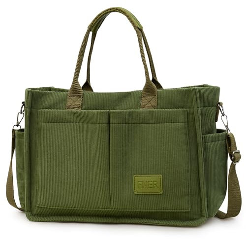 Keyck Handtasche Damen Cord Umhängetasche Mittelgroß Tote Bag mit Reißverschluss, Cord Tasche Damen Crossbody Bag Shopper Tasche Schultertaschen für Arbeit Büro Reisen Einkaufen Schule (Grau)
