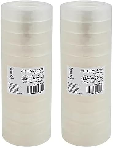memobe Amex Klebeband - Transparente Allzweckband - Schule Büro Arbeit - Klebefilm beständig haltbar - klarer Tesafilm mit Akrylkleber - Mehrzweck Klebe Rollen - 12mm x 30m, 12 Stk. (Packung mit 2)