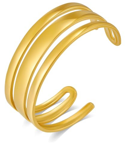 LILIE&WHITE Gold Edelstahl Offener Armreif – Armband Mit Drei Schlichten Riegeln, Langlebig & Farbecht – Elegantes Geschenk Für Geburtstag