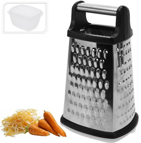 Grater with Integrated Container 4-Sided Stainless Steel Graters for Parmesan Cheese, Lemon, Vegetables for Kitchen by Envenzo
