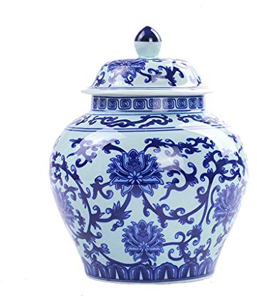 SdaryWare Vase en Forme de Casque en Porcelaine Bleue et Blanche de Style Chinois Ancien, Pot de présentation de Temple en Forme de Casque en Porcelaine de Lotus