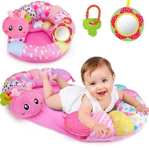 HB.YE 3 in 1 Stillkissen Baby Tummy Time Mat Bauchlage Abnehmbar Raupe für Baby Bauchlage Helfen Sitzen Stützen (Rosa)