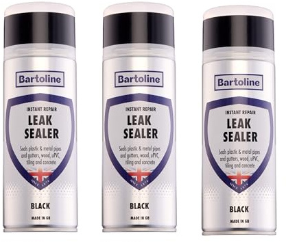 Bartoline 3 Pack Leak Sealer Black 400ml Satin Finish – Instant Waterproof Sealant for Pipes, Gutters, Roofs, Cracks and More – Weatherproof, Durable, Overpaintable Leak Repair Spray