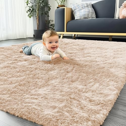Homaxy Hochflor Waschbar Groß Teppich Wohnzimmer 300 x 400 cm, Beige | Anti-Rutsch Unterseite Teppiche, Flauschig Teppich fürs Kinderzimmer, Schlafzimmer