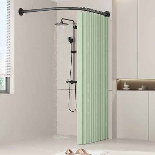 Barre De Rideau De Douche En Forme De L, Tringle De Douche D'Angle RéGlables TéLescopique En Acier Inoxydable, Sans Perçage, Pour Salle De Bain, FenêTres Ou Portes, Noir(Size:D 70~95 x 105~165CM)